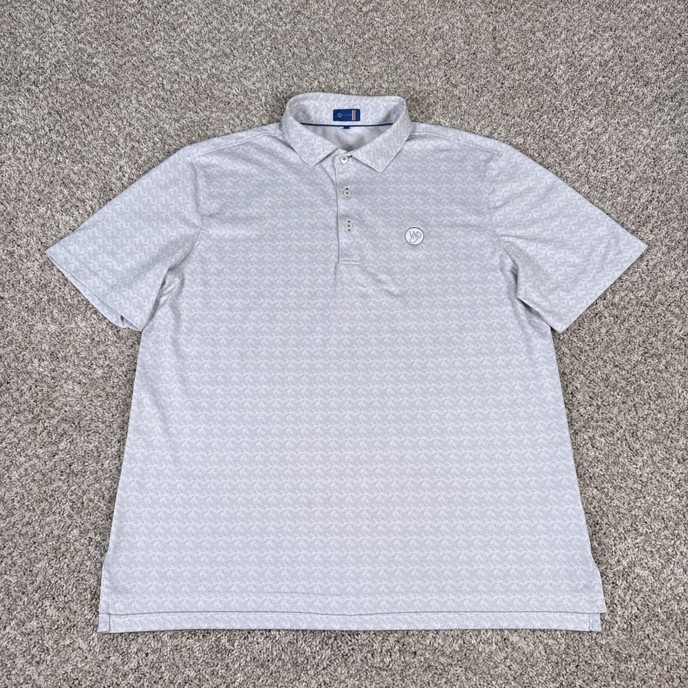 Stitch Polo Shirt Mens L Gray Floral Palm Allover Print Short Sleeve Golf